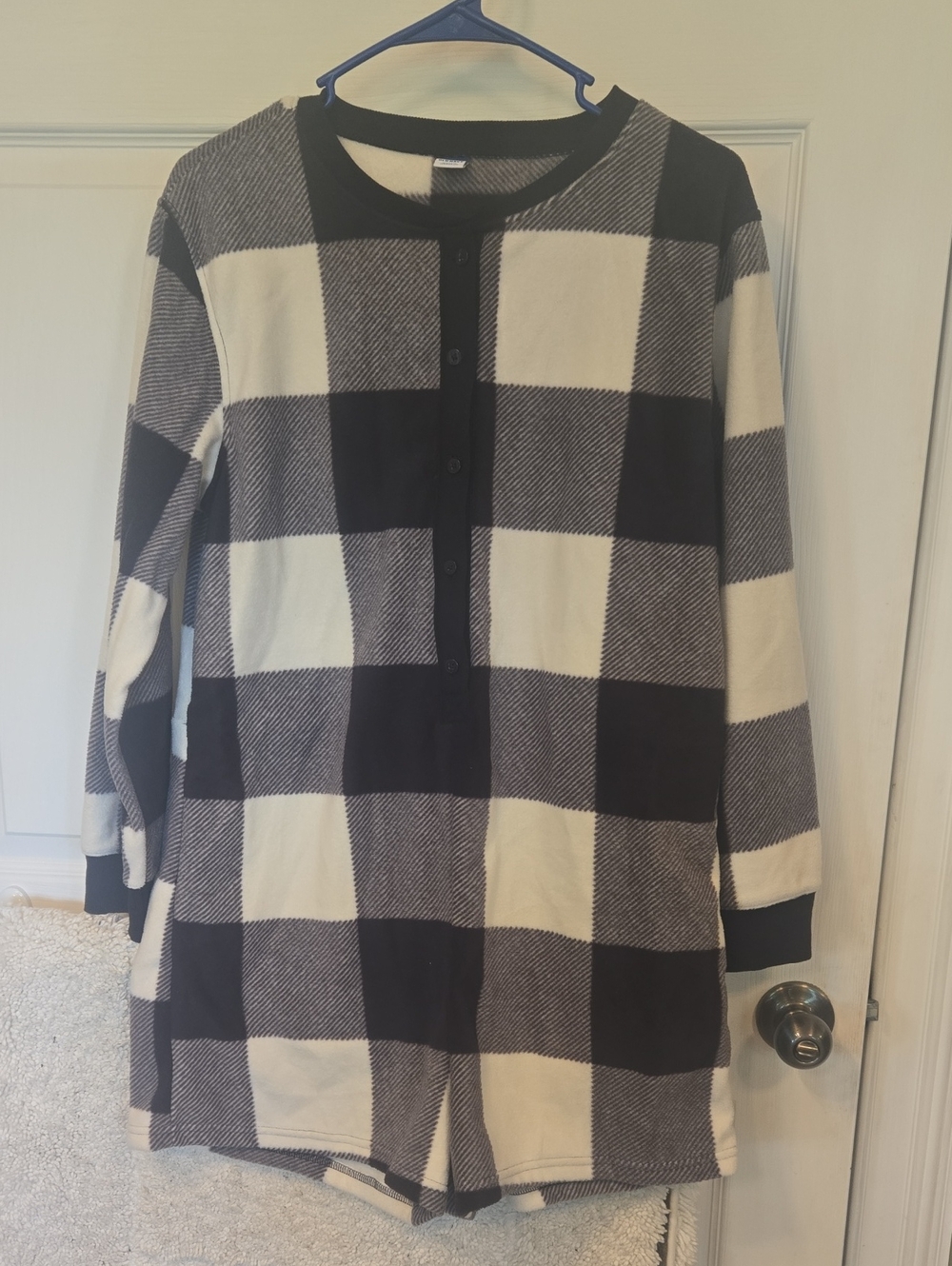 Black & Cream Buffalo Plaid Henley Romper